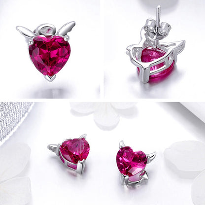 S925 Silver Heart Earrings with Angel and Devil Design