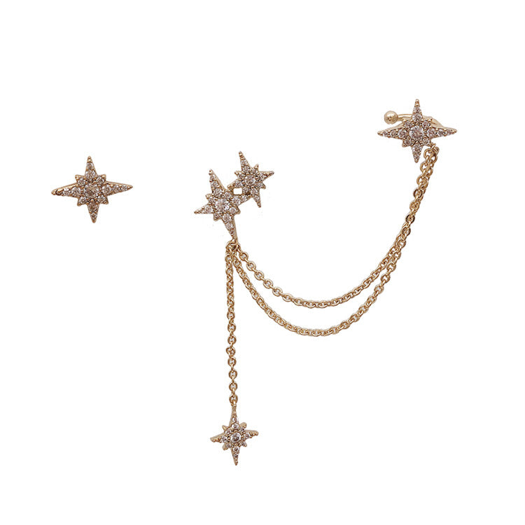 Korean Style Asymmetrical Meteor Earrings with Zircon