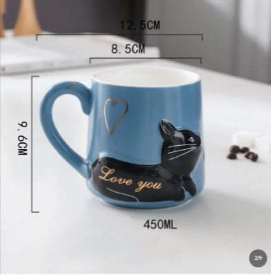 3D Cat Ceramic Mug – Cute Relief Cat Coffee Cup (450ml)