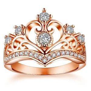 Crown Ring with 18K Gold Plating and Zircon Stones