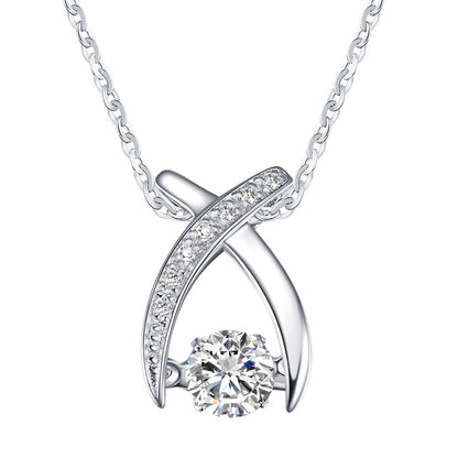 S925 Silver Necklace with Heart Pendant and Inlay