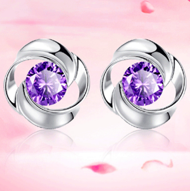 Clover Rose Stud Earrings, 925 Silver with Zirconia