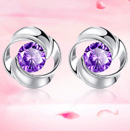 Clover Rose Stud Earrings, 925 Silver with Zirconia