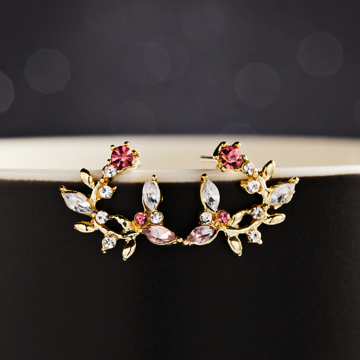 2022 Korean Style Leaf Earrings with Zircon Inlay