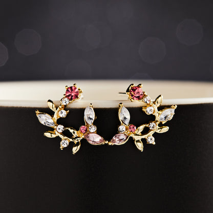2022 Korean Style Leaf Earrings with Zircon Inlay