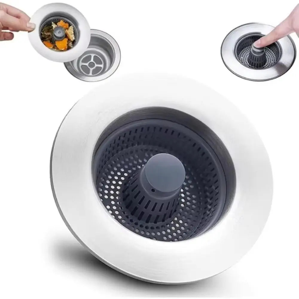Easy To Clean 3 in 1 Filter Sink Bouncing Core Leak-proof Plug Sink Strainer Kitchen Tool Stopping Blockage Drain Basket