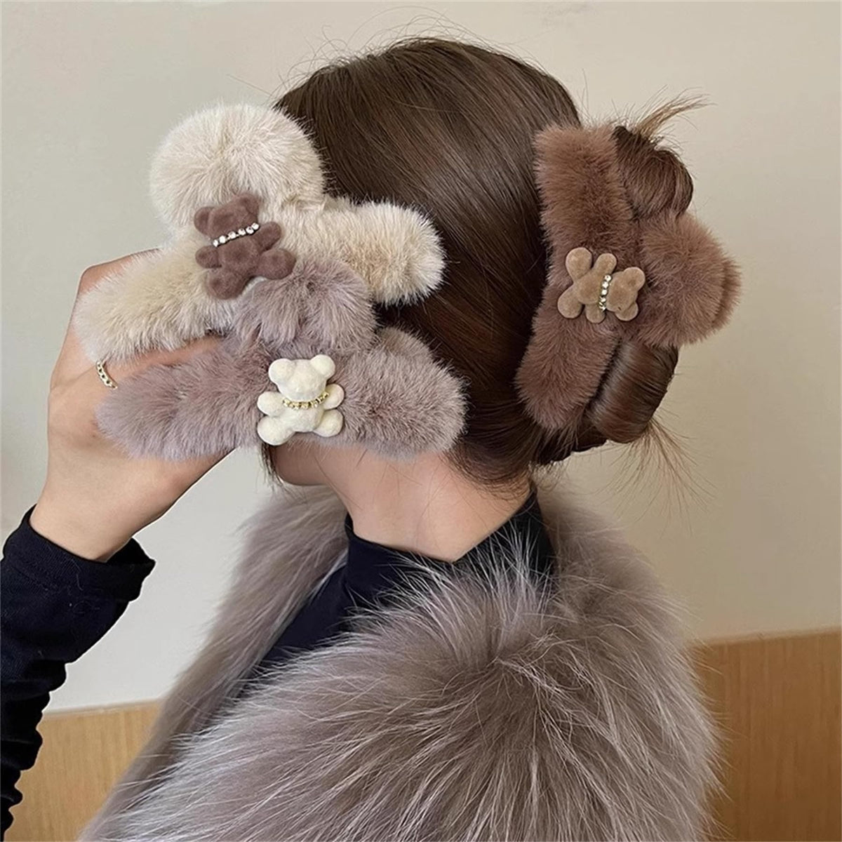 3 Pack Plush Bear Claw Hair Clips for Girls