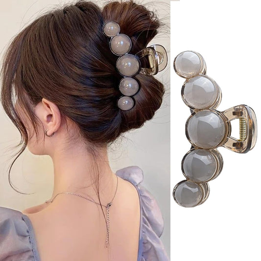 Vintage Acrylic Pearl Hair Claw Clips Large Size Blending Pearl Hair Jaw Clips Fashion Hair Accessories Elegant Design Purple Gray Color Pearl Hair Clips Strong Hold Hair Grip Clips for Women Girls