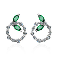 Green Leaf Earrings with Diamond Accents (Korean Style)
