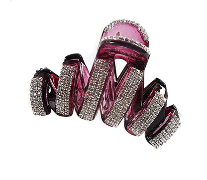 Fodattm Elegant Rhinestone Hair Claw Clip - Wine Red