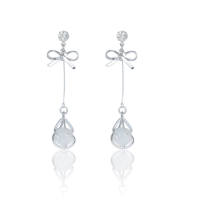 925 Silver Bow Earrings with Pearl Heart and Tassels