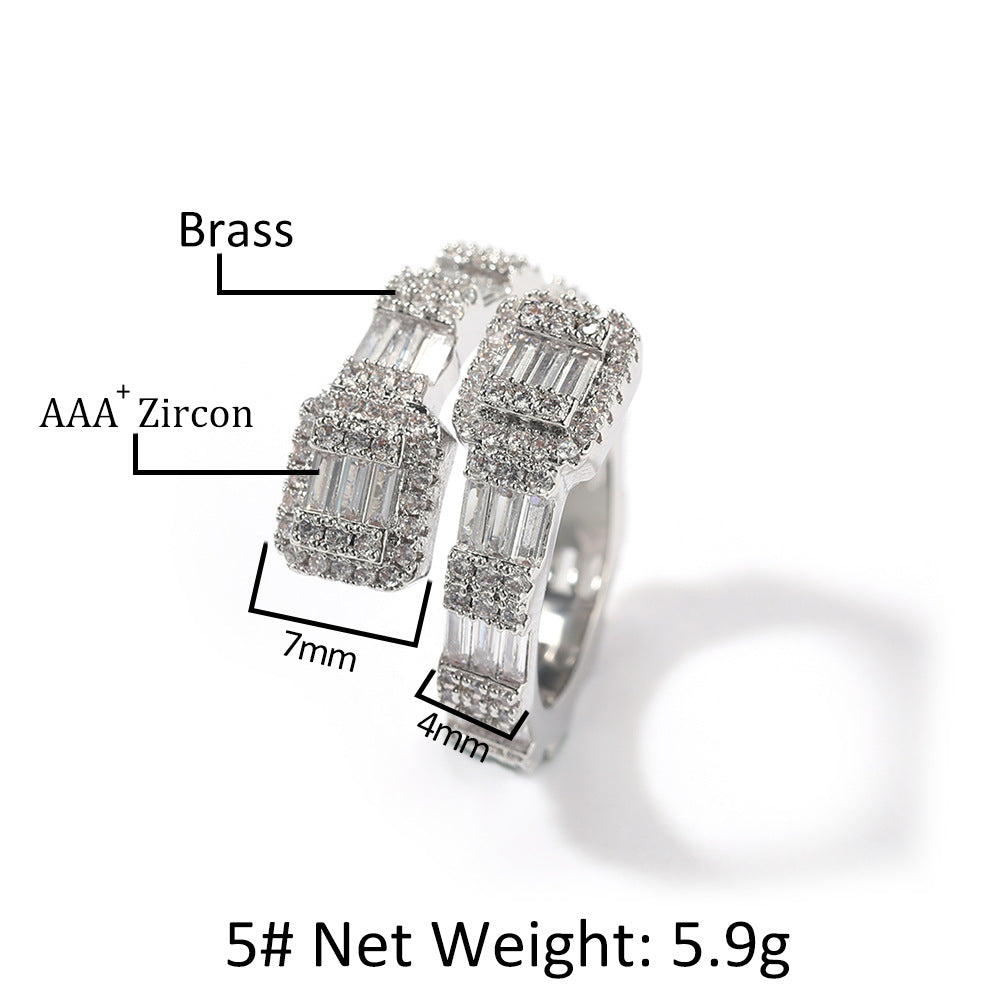 Geometric Hip-Hop Ring with 18K Gold Plating and Zircon
