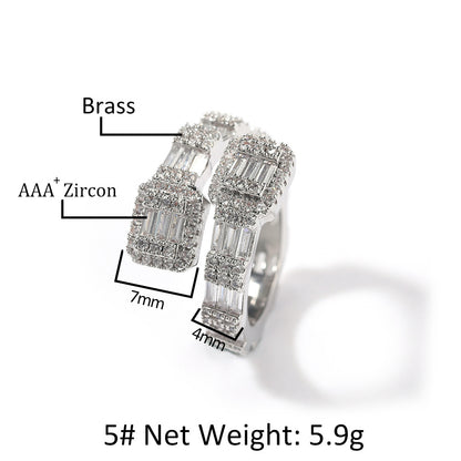 Geometric Hip-Hop Ring with 18K Gold Plating and Zircon